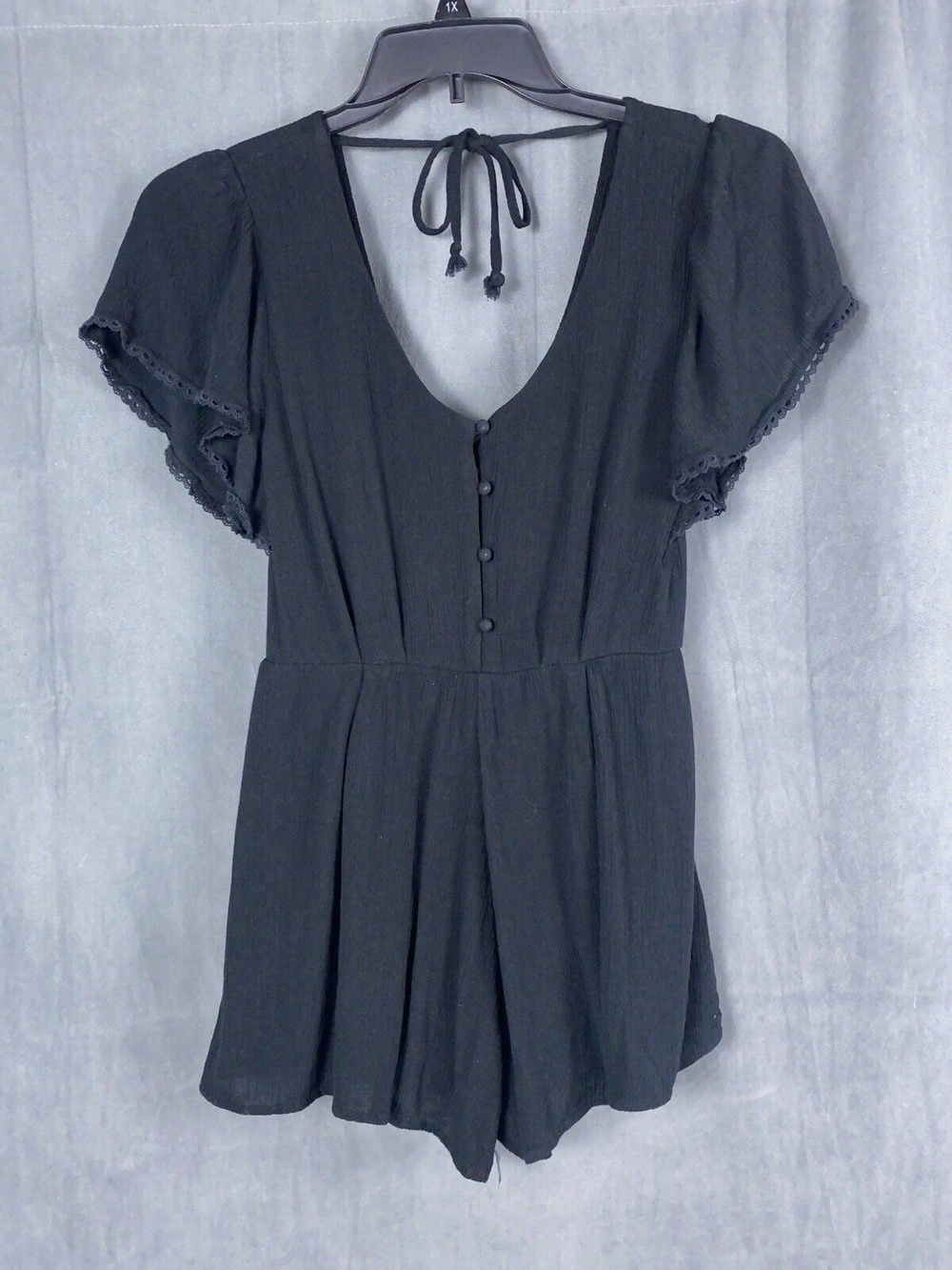 Trixxi Romper Women's Small Black Lined Gauze Deep V Plunge Buttons Sexy Outfit